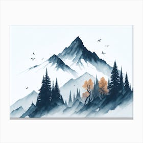 Mountain And Forest In Minimalist Watercolor Horizontal Composition 401 Canvas Print