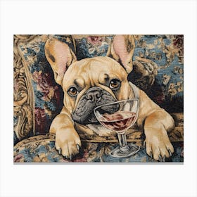 Tapestry Frenchie Drinking 5 Canvas Print