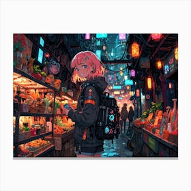 Girl In A Market Canvas Print