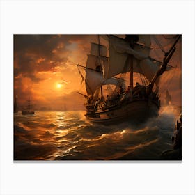 Sailing Ship At Sunset Canvas Print