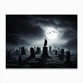 Full Moon Illuminating A Night Sky Clouded By Whispers Of Fog Gravestones Silhouetted Against The E (6) Canvas Print