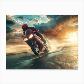 Motorcycle Rider On The Road Canvas Print