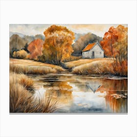 Autumn Pond Landscape Painting (35) Canvas Print