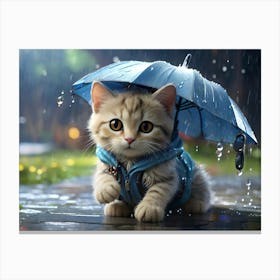 Kitten In The Rain Canvas Print
