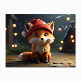Fox In Santa Hat Canvas Print