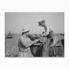 Rice Farmer Getting Drink Of Water From Water Boy On Farm Near Crowley, Louisiana By Russell Lee Canvas Print