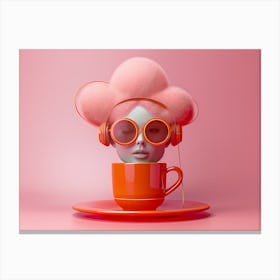 Pink Coffee Cup With Face and Sunglasses Canvas Print