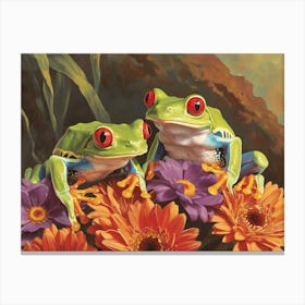 Floral Animal Illustration Red Eyed Tree Frog 3 Canvas Print