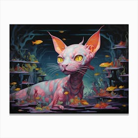 Sphynx Cat Swimming In The Sea Canvas Print