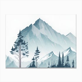 Mountain And Forest In Minimalist Watercolor Horizontal Composition 41 Canvas Print