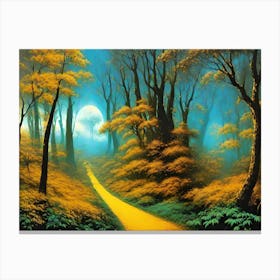 Yellow Road In The Woods Canvas Print