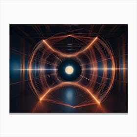 A Dark Room With A Glowing Orb Surrounded By A Web Of Orange Lines, Creating A Futuristic And Abstract Aesthetic Canvas Print