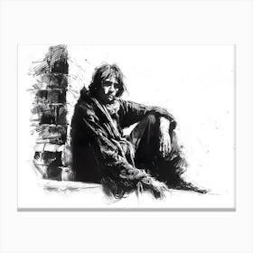 Homeless Man Sitting On A Brick Wall Canvas Print