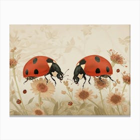 Floral Animal Illustration Ladybug 4 Canvas Print