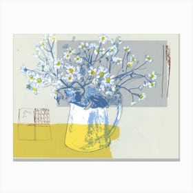 Daisies In White Jug Canvas Print