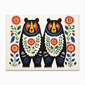 Bear 2 Folk Style Animal Illustration Canvas Print
