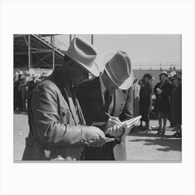 Judges Of Horses Checking The Entries At The San Angelo Fat Stock Show By Russell Lee Canvas Print