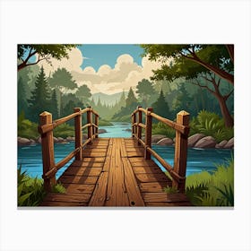 Wooden Bridge In The Forest 1 Canvas Print