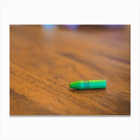 Green Color Pastel Crayon On Brown Wooden Table Canvas Print