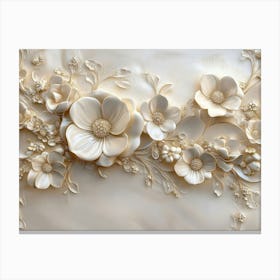 3d White Flower Art Background Golden Canvas Print