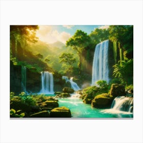 Vivid visual of a Waterfalls In The Jungle Canvas Print