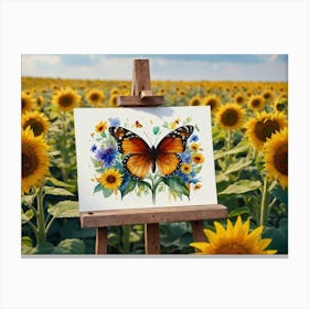 Sunflowers And Butterflies Canvas Print