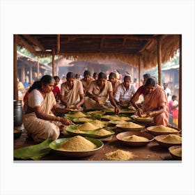 Women Preparing Rice Canvas Print