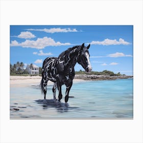 A Horse Oil Painting In Pink Sands Beach, Bahamas, Landscape 2 Canvas Print