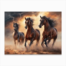 Three Horses Running In The Desert - Ai Canvas Print