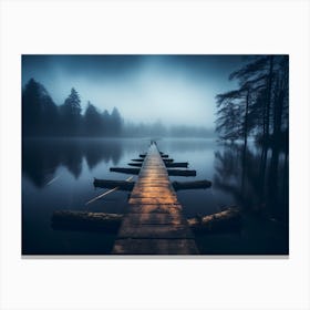 Pier In The Foggy lake Canvas Print