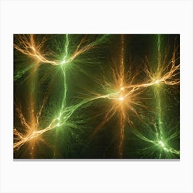 Abstract Fractal Design With Glowing Green And Orange Tendrils Intertwining And Forming Intricate Patterns Canvas Print