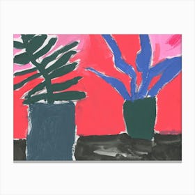 Plants On A Black Table Canvas Print
