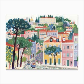 Lisbon Portugal Landscape Watercolour Canvas Print