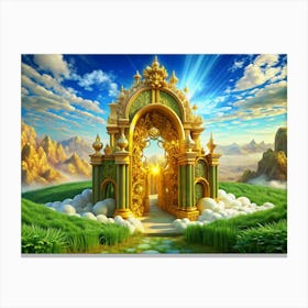 Golden Gate With Stone Path In Fantasy Landscape 1 Canvas Print