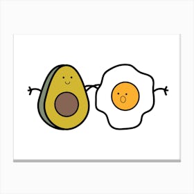 Avocado And Egg Cute Couple Love Illustration Canvas Print