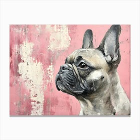 Minimal French Bulldog With Pink 1 Canvas Print