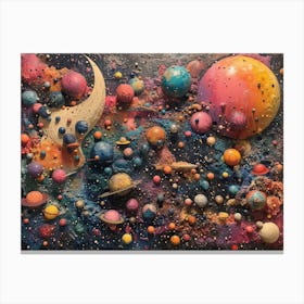 Analog Fusion: A Tapestry of Mixed Media Masterpieces Planets And Stars Canvas Print