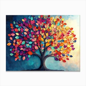 Colorful Tree with Leaves on Hanging Branches Illustration Background 1 Canvas Print