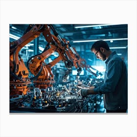 An Artificial Intelligence Engineer Immersed In A High Tech Manufacturing Factory Examining The Com (4) Canvas Print