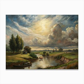 Landscape With Cattle Canvas Print