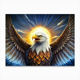 Bald Eagle Soaring In Front Of Sun Canvas Print