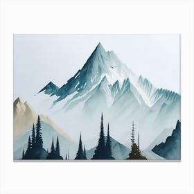 Mountain And Forest In Minimalist Watercolor Horizontal Composition 248 Canvas Print