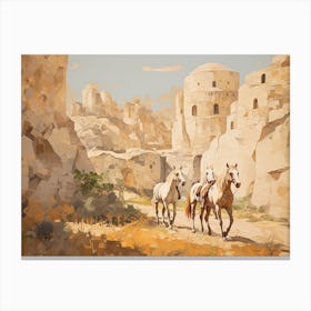 Horses Painting In Cappadocia, Turkey, Landscape 2 Canvas Print