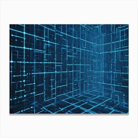 An Abstract Image Of A Blue Grid Of Glowing Lines And Points, Creating A Futuristic And Technological Environment Canvas Print