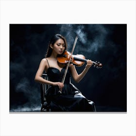 Asian woman playing on a violin on a black stage 1 Canvas Print