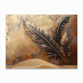 Rustic 3d Textured Brown Background Faded Brass Feathers Abstract Sandy Dunes Warm Canvas Print