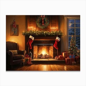 Christmas Fireplace 3 Canvas Print