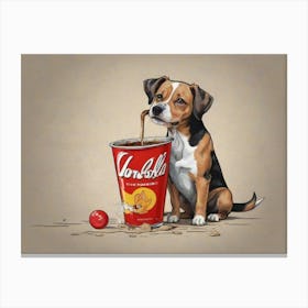 Dog Drinking From A Can Canvas Print