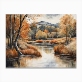 Autumn Pond Landscape Painting (76) Canvas Print