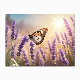 Butterfly On Lavender Flower Canvas Print